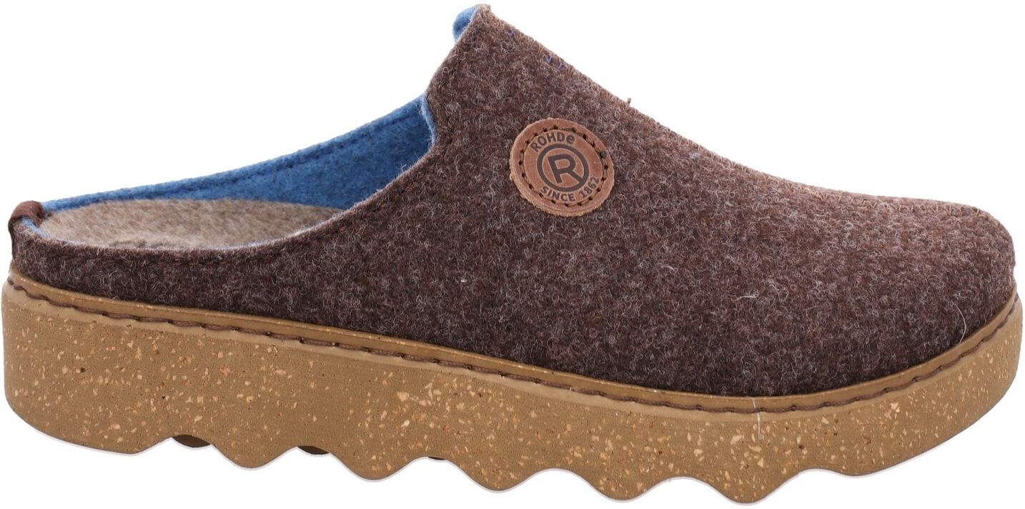Pantoffel ROHDE "Foggia-D", Damen, Gr. 38, wärmend, dunkelbraun, Filz, meliert, Schuhe Pantoffel, Homeslipper, Wohlfühlschuh, Filz Clog mit Plateausohle