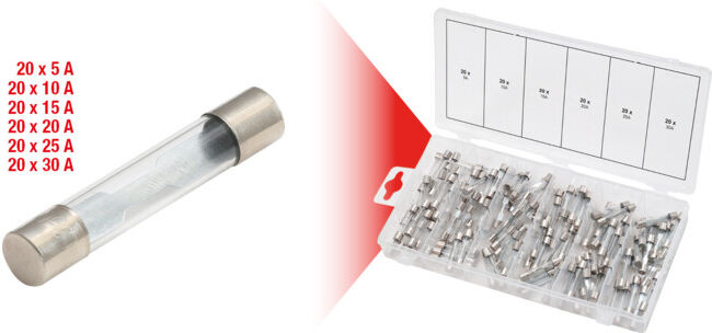 Assortiment de fusibles verres, 5-30A, 120 pcs. ; KS Tools (970.0270)