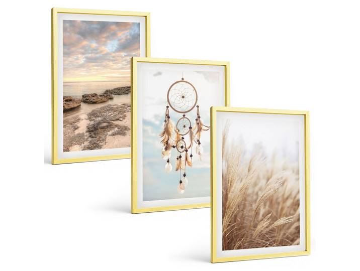 BILDER SET 3er Set - 40x60 cm Goldrahmen - Wolkenmeer, Traumfänger, Gras