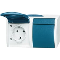 Schutzkontakt-Steckdose 2-fach waagerecht, Aufputz, mit Durchschleiffunktion, 16 Ampere, 250 Volt blau, Retail