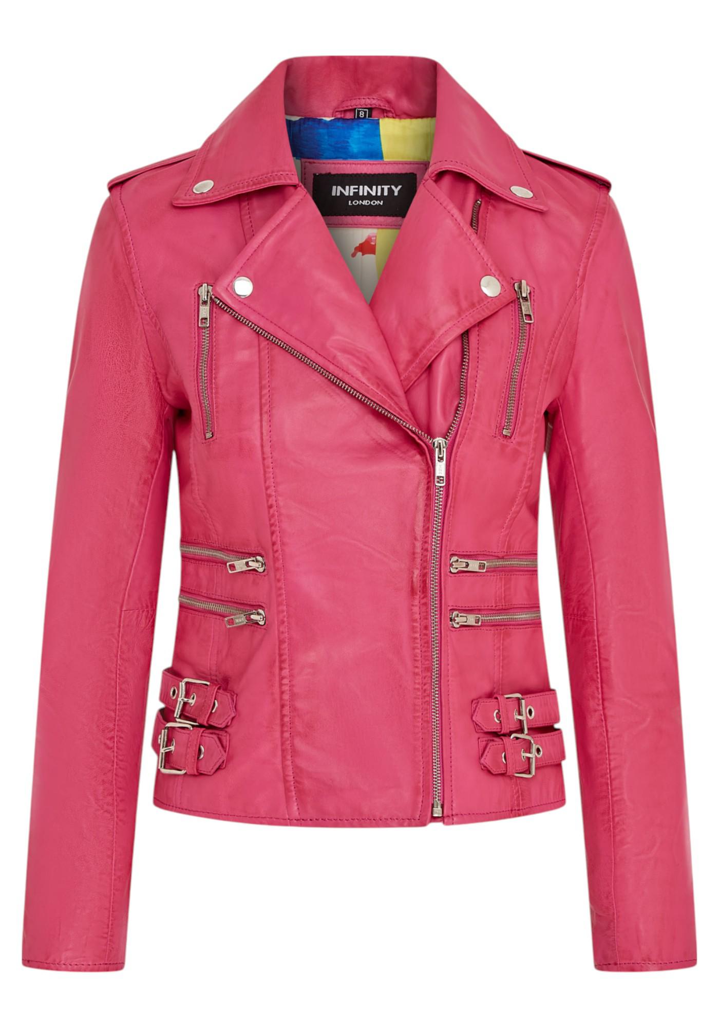 Damen Leder Fuchsia Pink Brando Bikerjacke-Loddon