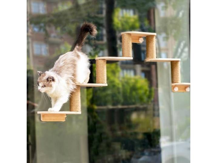 YLLSMGS Katzen Kletterwand mit 6 Stufen, Katzen Wand Klettern, DIY-Wandmontage-Katzenbaum, Treppenregal mit Sisalseil Zum Klettern, Spielen, Kratzen