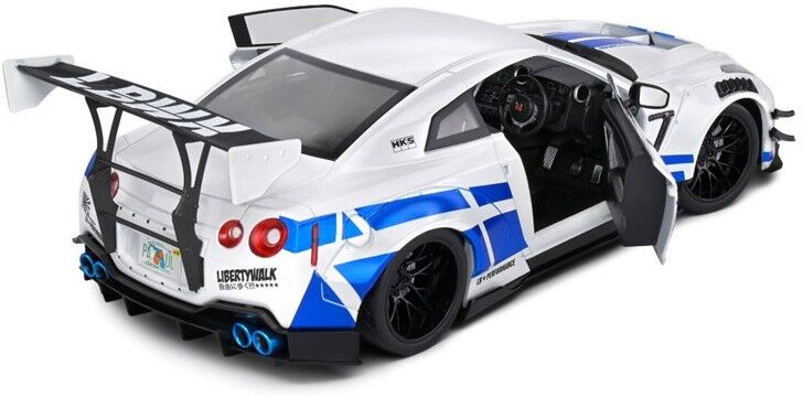 Miniature 1:18 Nissan GT-R Liberty Walk Body Kit 2.0 2024 Blanc et bleu - Solido