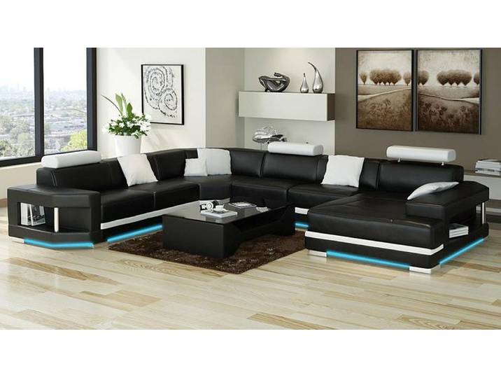 JVmoebel Ecksofa Modernes Ecksofa aus Halbleder in Schwarz mit LED-Beleuchtung, Made in Europa