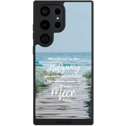 Nivocase Handyhülle für Samsung Galaxy S23 Ultra Hülle NIVOpure Case Schwarz Statement Strand Spruch (Samsung Galaxy S23 Ultra), Smartphone Hülle, Schwarz