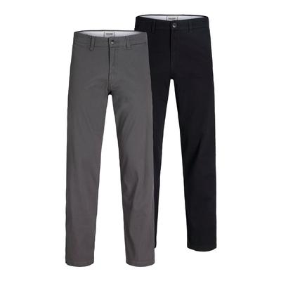 Chinohose JACK & JONES "JPSTKANE DAVE CHINO 2PK MP NOOS", Herren, Gr. 29, Länge 34, schwarz (schwarz pack:asphalt), Web, Obermaterial: 98% Baumwolle, 2% Elasthan, unifarben, relaxed fit normal, Hosen Chinohose, In vorgewaschener Qualität