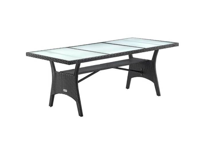 Table de jardin polyrotin Noir avec compartiment plaque en verre de sécurité réglable résistant aux intempéries