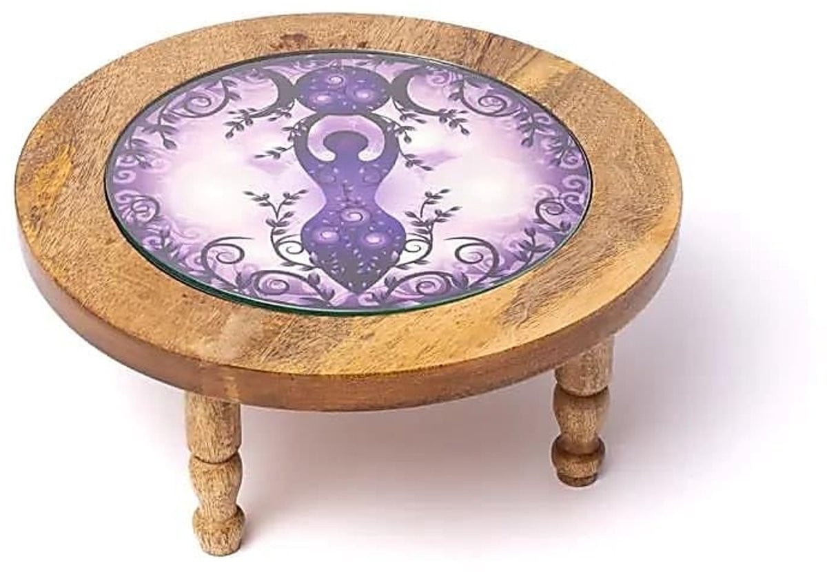 Omgoods Ronde Bijzettafel van Mangohout met Glas