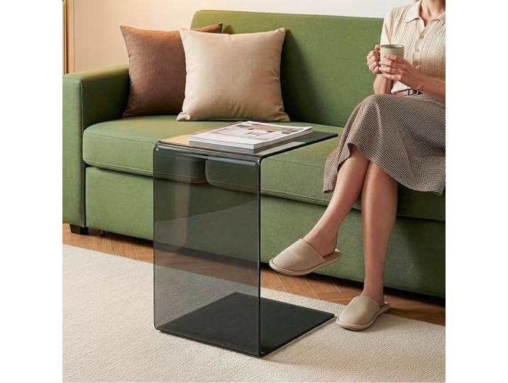 [en.casa] Beistelltisch Couch Trölmapilu Couchtisch Glas C-Form Tisch Wohnzimmer Glastisch quadratisch 60 x 40 x 40 cm Nachttisch Laptoptisch Grau