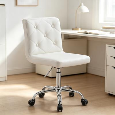 Javlergo Armless PU Leather Office Chair with Adjustable Height Ergonomic Swivel Chair with Chrome Base for Home Office Vanity