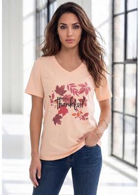 Plus Size Women's Graphic Tee by Roaman's in Pale Blush Thankful (Size 12)