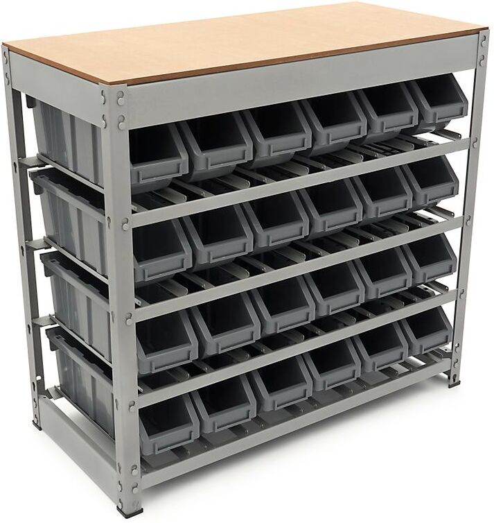 HBM-Schrank, Lager, Regale mit 24 Sichtlagerkästen