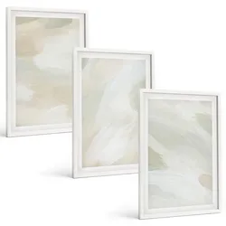 BILDER SET 3er Set - 40x60 cm Weißer Rahmen - Leuchtende Farben, abstrakter Boho-Stil