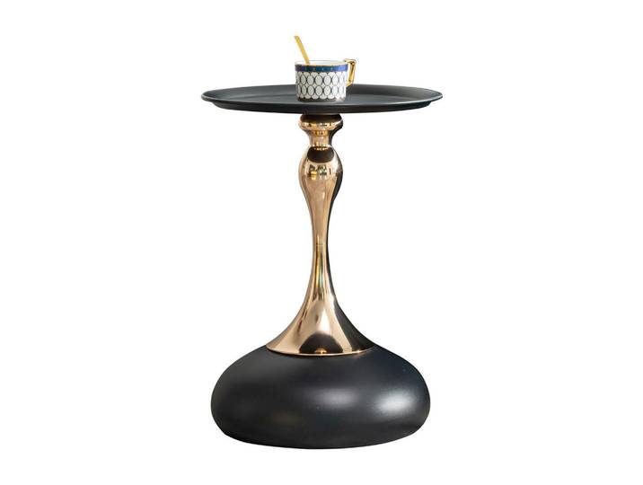Evryae Couchtisch Beistelltisch Metall Tray Oberfläche kompakt modern stabil Schwarz Standardgröße Metallgestell, Schwarz, Goldfarben, Rund,Rund, 38x54x38 cm, Wohnzimmer, Wohnzimmertische, Couchtische