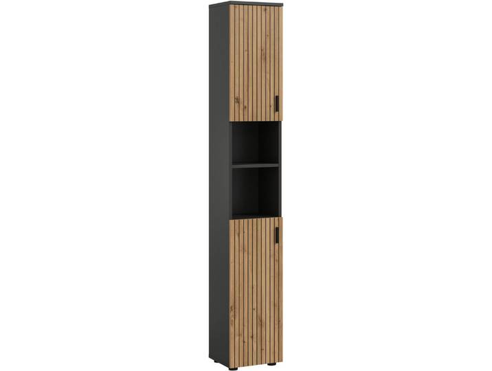 welltime Hochschrank MANI, Höhe: 192 cm, Paneeloptik, 2 offene Fächer, 2 Türen (1-St) Hochschrank, Bad-Schrank, Badezimmerschrank, Bad, Badezimmer
