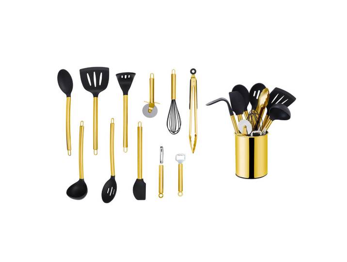 Echtwerk Küchenhelferset, Goldfarben, Schwarz, Kunststoff, 12-teilig, einfache Handhabung, lebensmittelecht, Küchenzubehör, Küchenhelfer, Küchenhelfer-Set