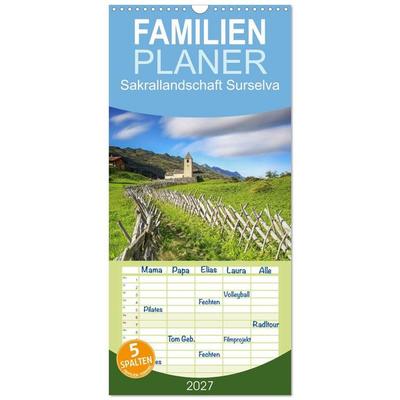 Familienplaner 2027 - Sakrallandschaft Surselva mit 5 Spalten (Wandkalender, 21 x 45 cm) CALVENDO