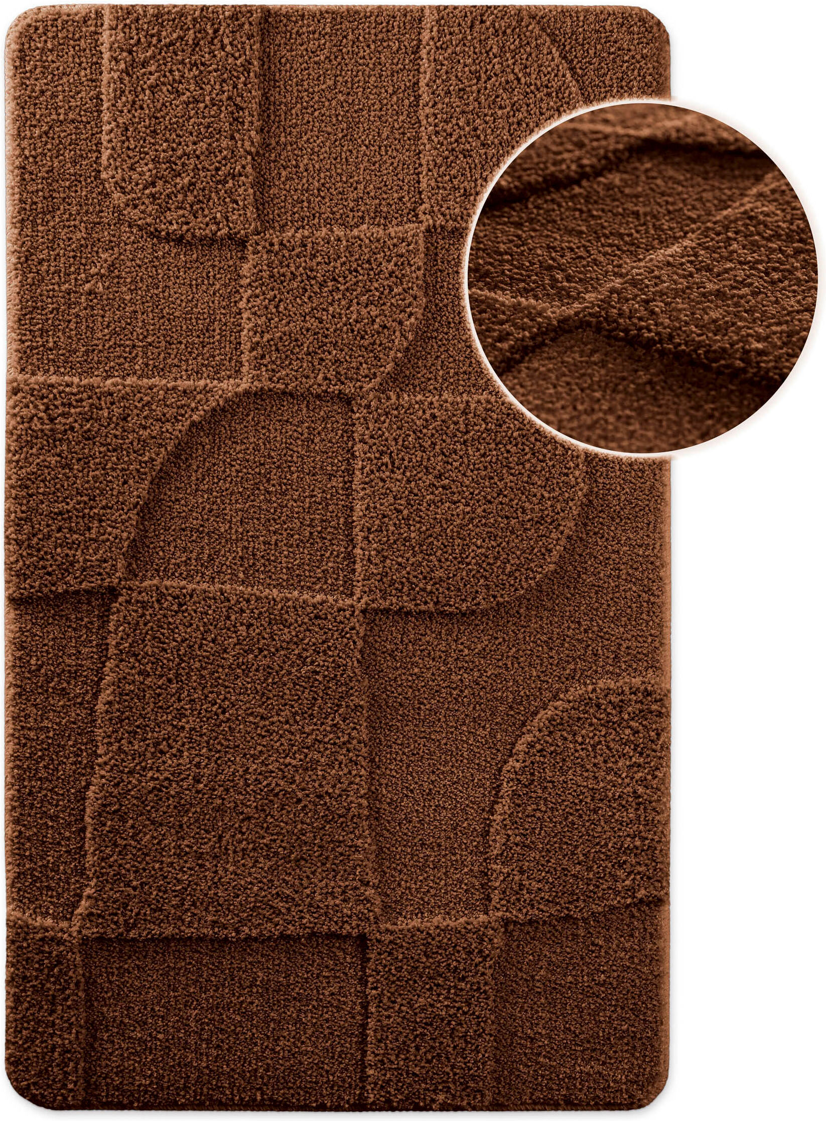 Badematte WECON HOME "Davie", braun (nuss braun), H:25mm, Polyester, Badematten, Badematte, Badteppich, Hoch-Tief-Effekt, weich, rutschhemmend, waschbar, getuftet nuss braun rechteckig (60cm x 100cm )