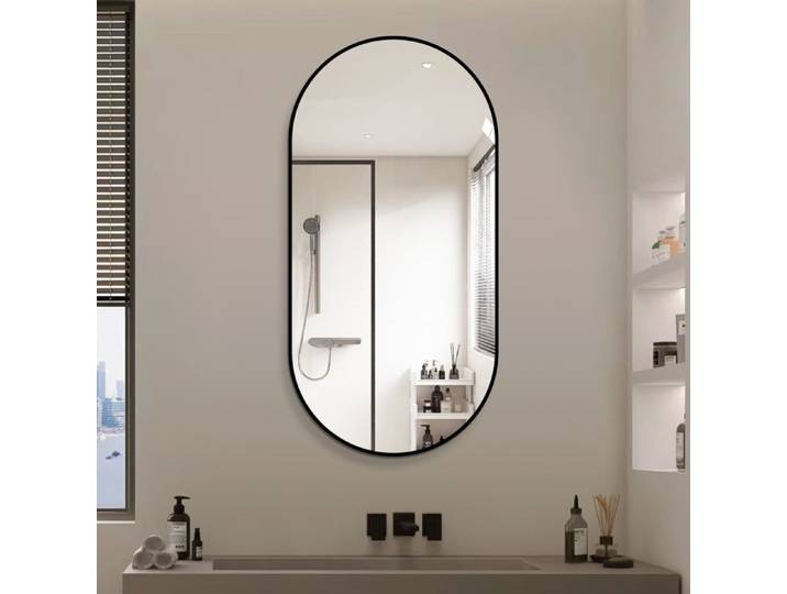 Miroir mural - Miroir mural arqué - 60x120 cm - Cadre aluminium noir mat - Verre argenté HD sans cuivre