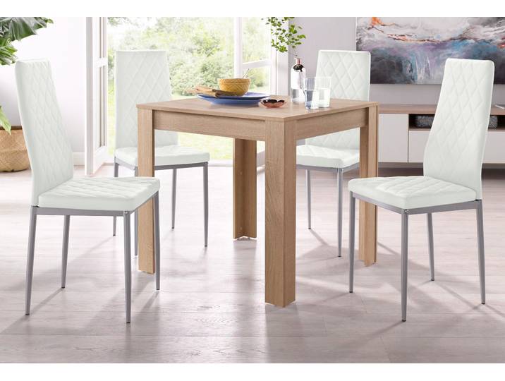 Essgruppe GOODPRODUCT, weiss (eichefarben sägerau, weiß), Sitzmöbel-Sets, Essgruppe, mit Tisch in Eichefarben Sägerau, Breite 80 cm