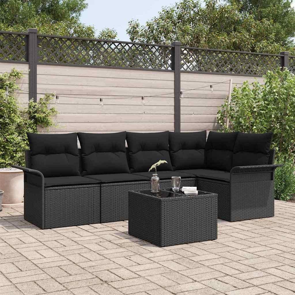 Prolenta Set van zes tuinbankkussens, zwart, van polyrotan