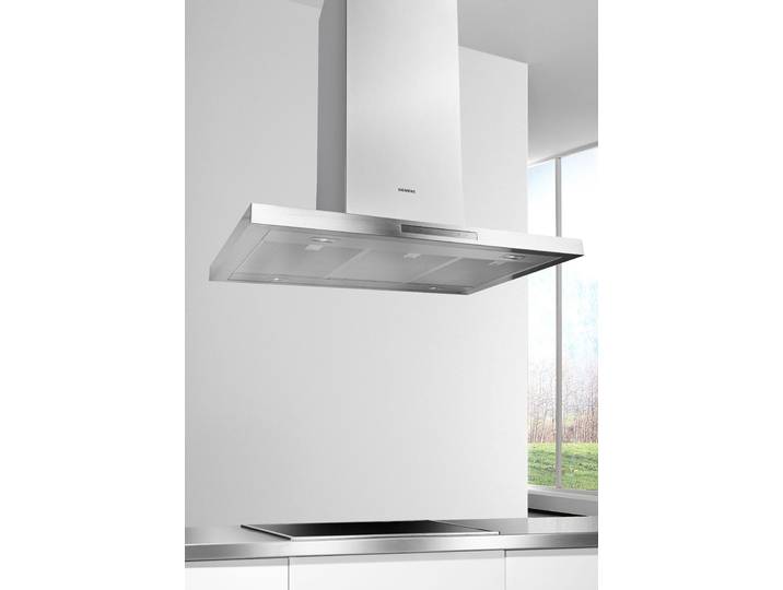 SIEMENS Inselhaube LF97BCP50 , Energieeffizienz: A, silber (edelstahlfarben), B:89,8cm H:92,4cm T:60cm, Dunstabzugshauben, Leiser, starker iQdrive-Motor mit heller LED-Beleuchtung, Inselhaube