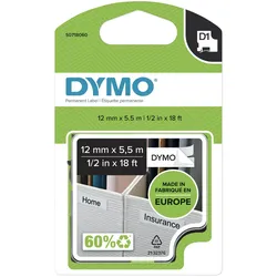 DYMO® Original D1-Schriftband "Hochleistung" für LabelManager™ 12mm x 5,5m - Polyester, permanent haftend - schwarz auf weiss