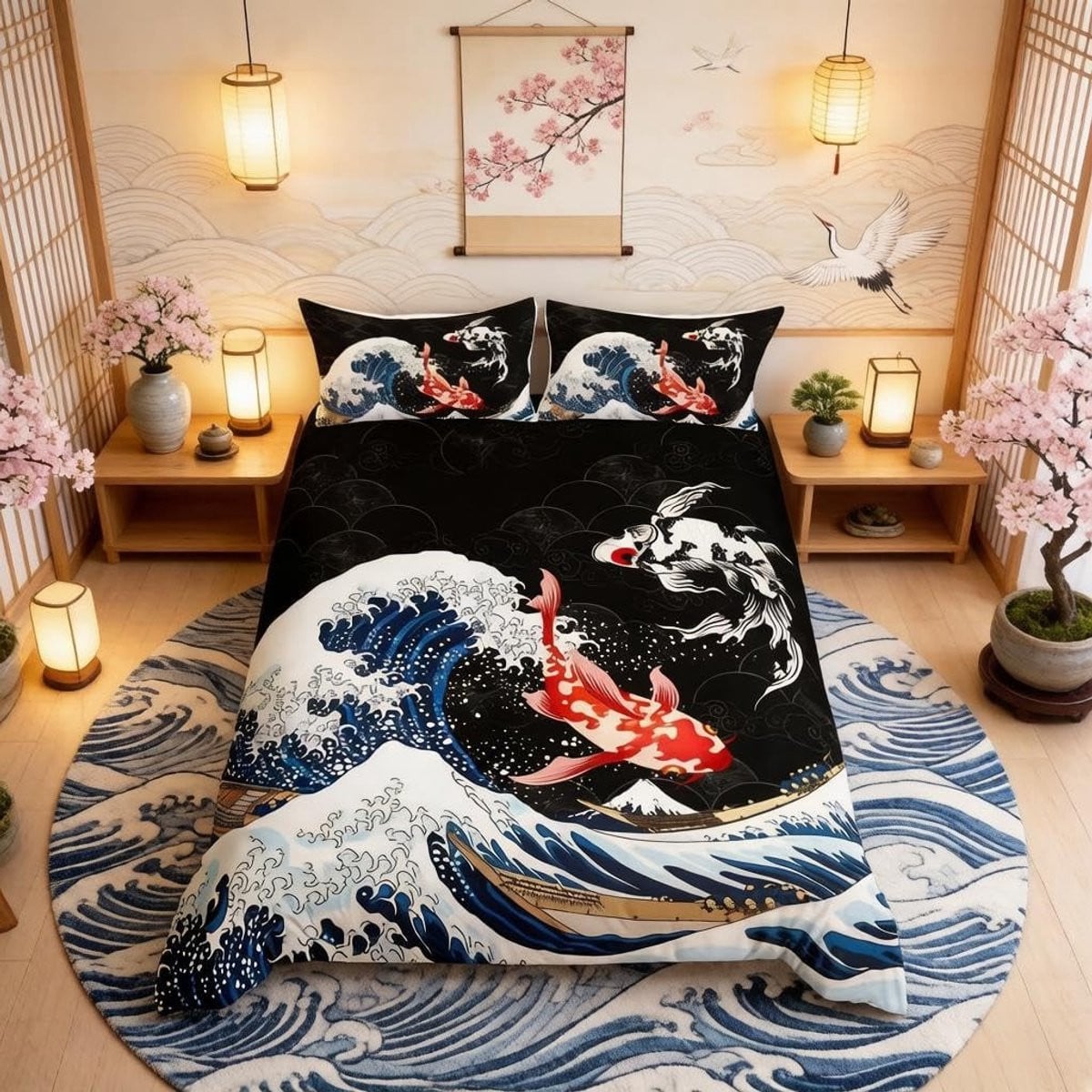 Japanse Ukiyoe Vis Dekbedovertrekset Ocean Koi Design voor Kinderen