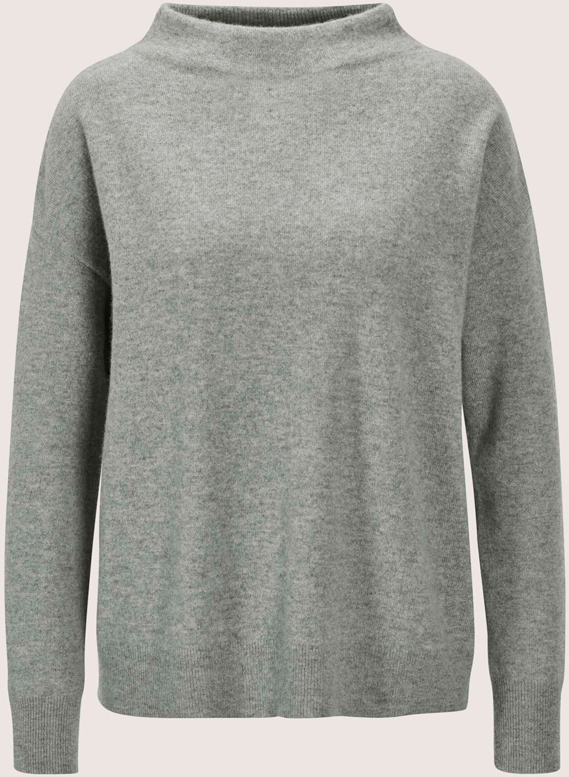 Longpullover MADELEINE "Kaschmirpullover Eleganter Strickpullover mit Stehkragen", Damen, Gr. 36/38, grau (steingrau, melange), Obermaterial: 100% Kaschmir WS., Modern, Pullover Longpullover, Reines Kaschmir