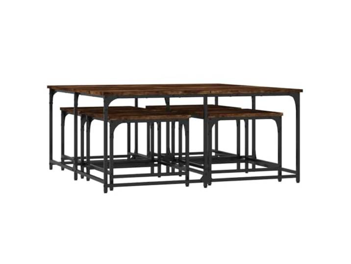 GHVBNMF 5-Teiliges Satztisch-Set Couchtisch Metall Räuchereiche Platzsparendes Beistelltisch-Set aus Holzwerkstoff und Metall für Wohnzimmer, Schlafzimmer oder Büro im Industrie-Design.