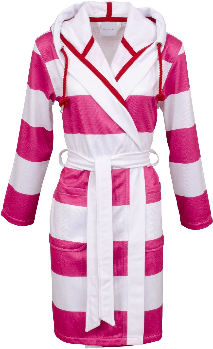 Damenbademantel CARL ROSS "wash&wear" Gr. 36, pink (pink, weiß), L:100cm, Frottier, Hausmäntel, Damenbademantel, Kapuze pink, weiß 36/38 L: 100cm