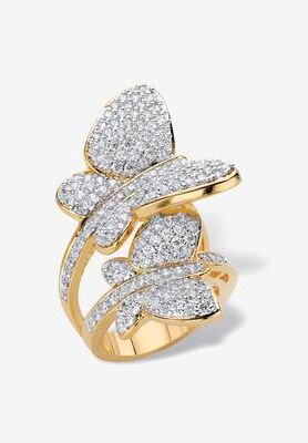 Yellow Gold Plated Cubic Zirconia Butterfly Wraparound Ring by PalmBeach Jewelry in Butterfly (Size 10)