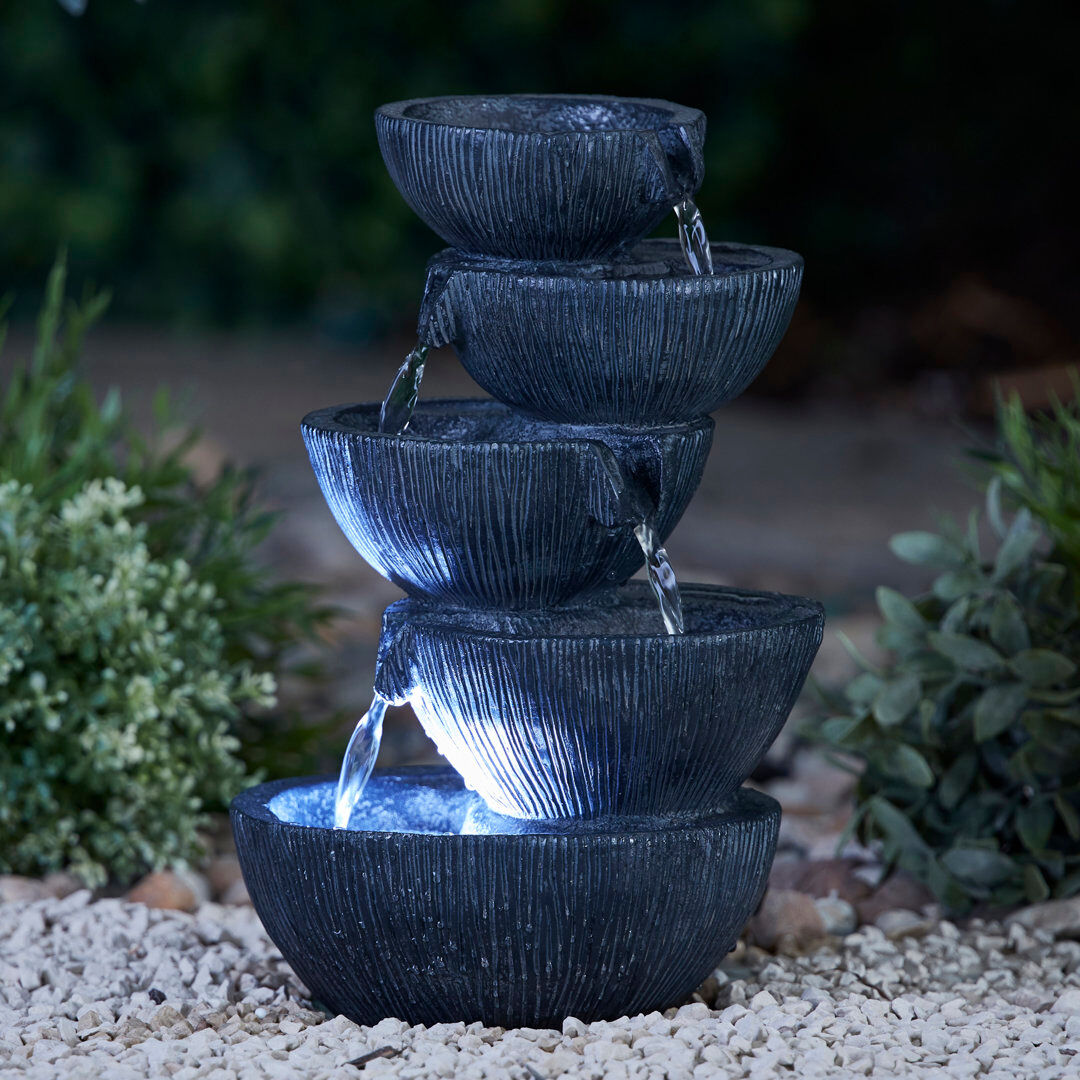 Dakota Fields Binningup Outdoor Weather Resistant Cascade Fountain with Lights 35cm H X 23cm W X 20cm D