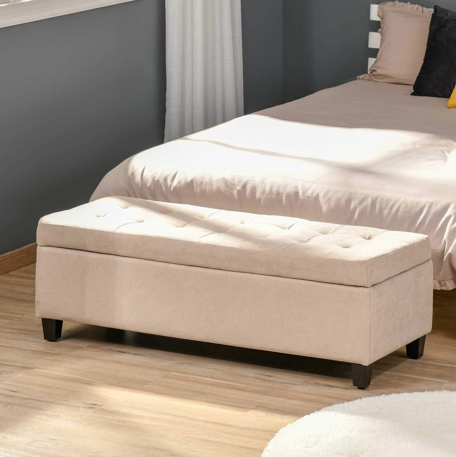 CHICFURN Opbergbank - Gecapitonneerd - Beige