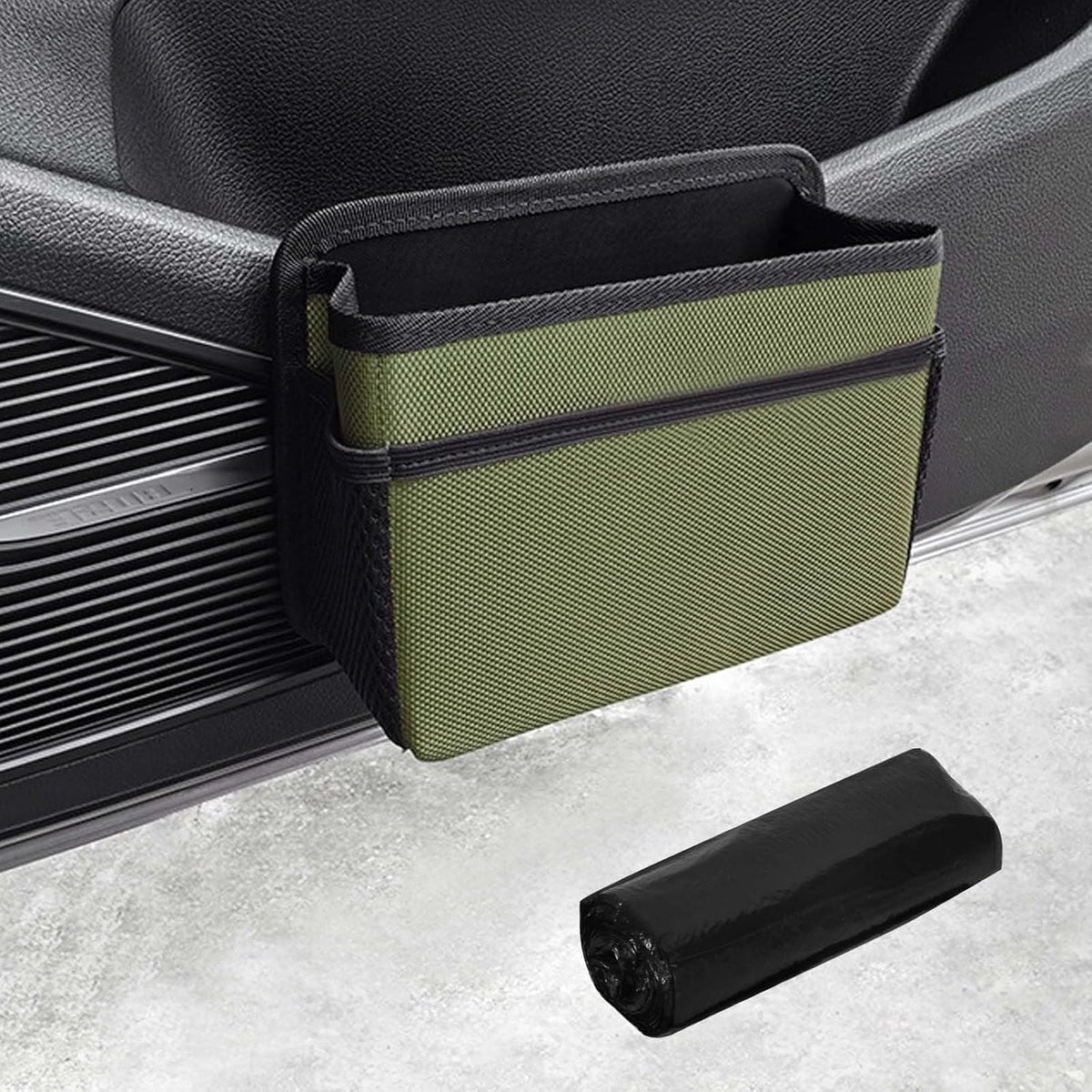 Opvouwbare waterdichte auto-vuilnisbak en multifunctionele hangende opbergdoos voor auto's, SUV's en vrachtwagens, legergroen