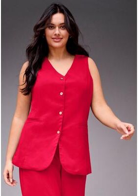 Plus Size Women's Button Front Vest by Avenue in Vibrant Red (Size 14)