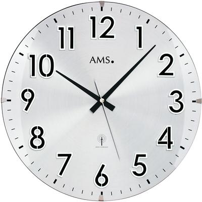 Funkwanduhr AMS "F5973", silber (silberfarben), Wanduhren, Ø 32cm, Quarzuhr,Holz,Wohnzimmer,Esszimmer,Küche,Arbeitszimmer,Büro,Flur