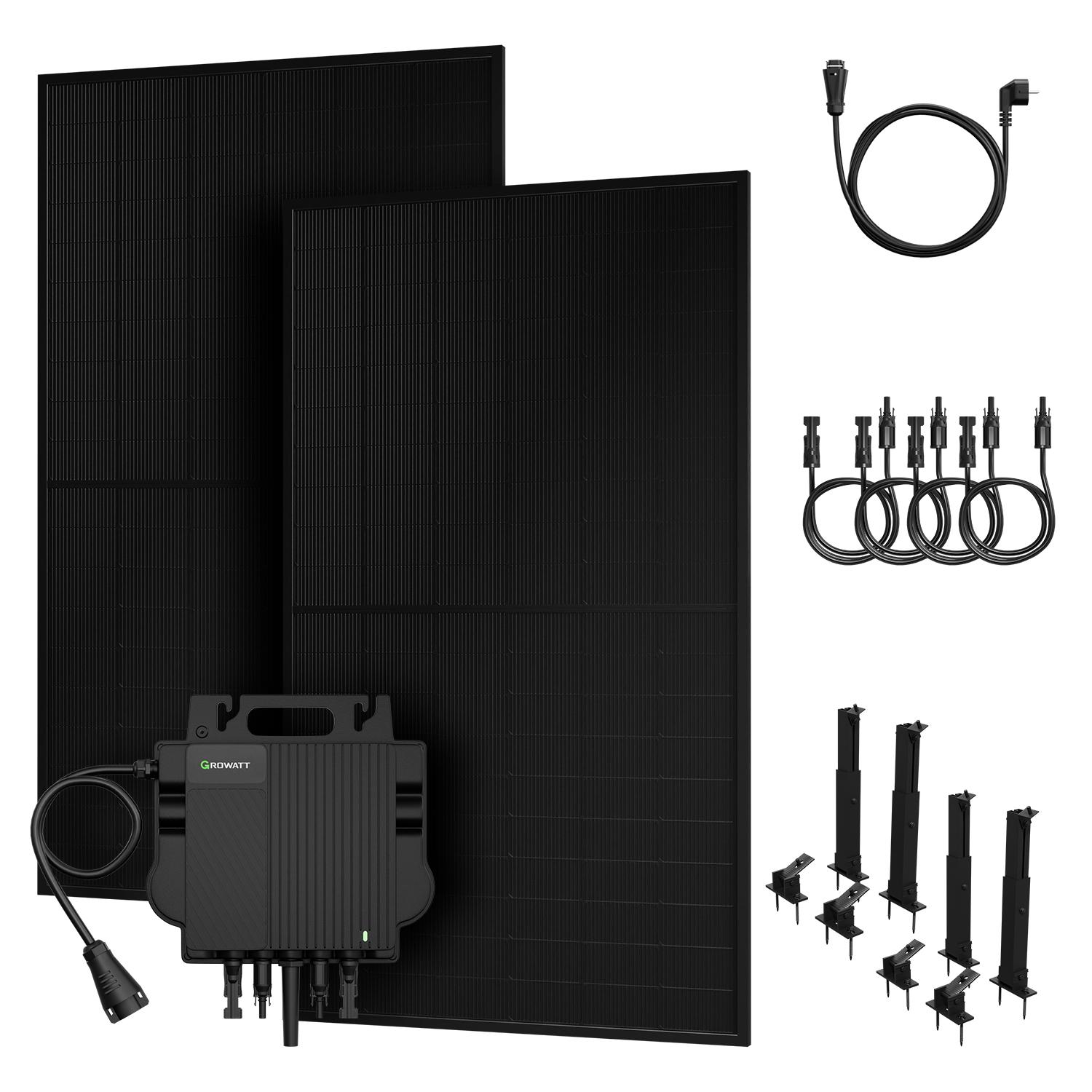 Powerness Balkonkraftwerk 2x 500W Bifazial Glas-Glas Solarmodul mit Growatt NEO-800M-X 800W Mikrowechselrichter und 2x Flachdach-Halterungen 0% VAT