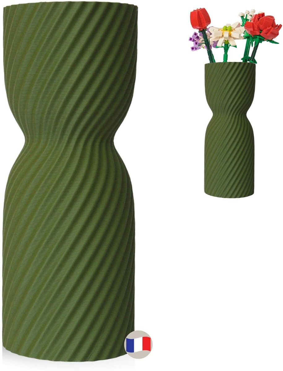 SnelShoppen Olijfgroene Zandloper Bloemenvaas voor Droogbloemen