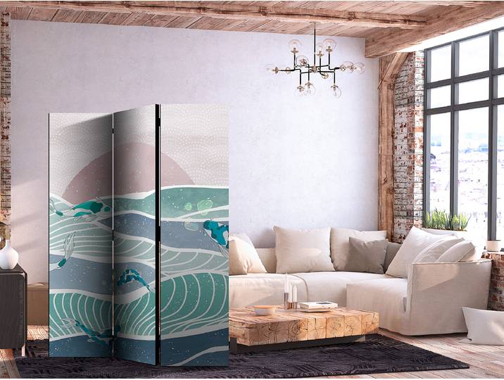 Paravent acoustique paysage aux poissons Autres Gris 135 x 172cm