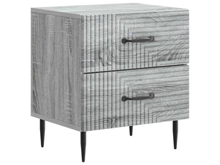 KUPTYERFG Nachttisch Graues Sonoma 43x34,5x47,5 cm Holzwerkstoff Moderne Beistelltisch-Konsole fürs Schlafzimmer mit 2 Schubladen und schlanken Metallbeinen für stilvolle Ordnung.