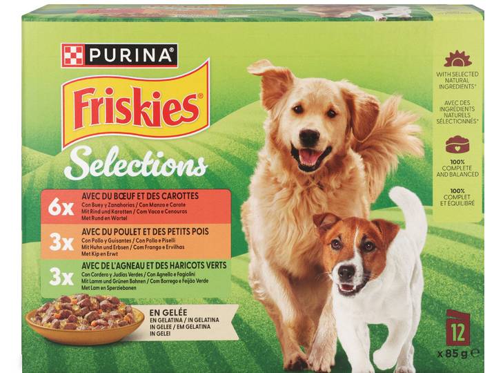 Friskies Hundefutter in Geleé Adult Huhn + Lamm 12x85g