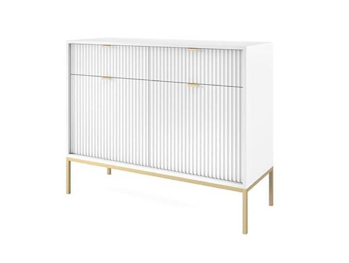 Emporius Zweitürige Sideboard 100 cm Galla - Sideboard mit Schubladen - Gold Griffen, geriffelten Fronten - Weiß + Gold