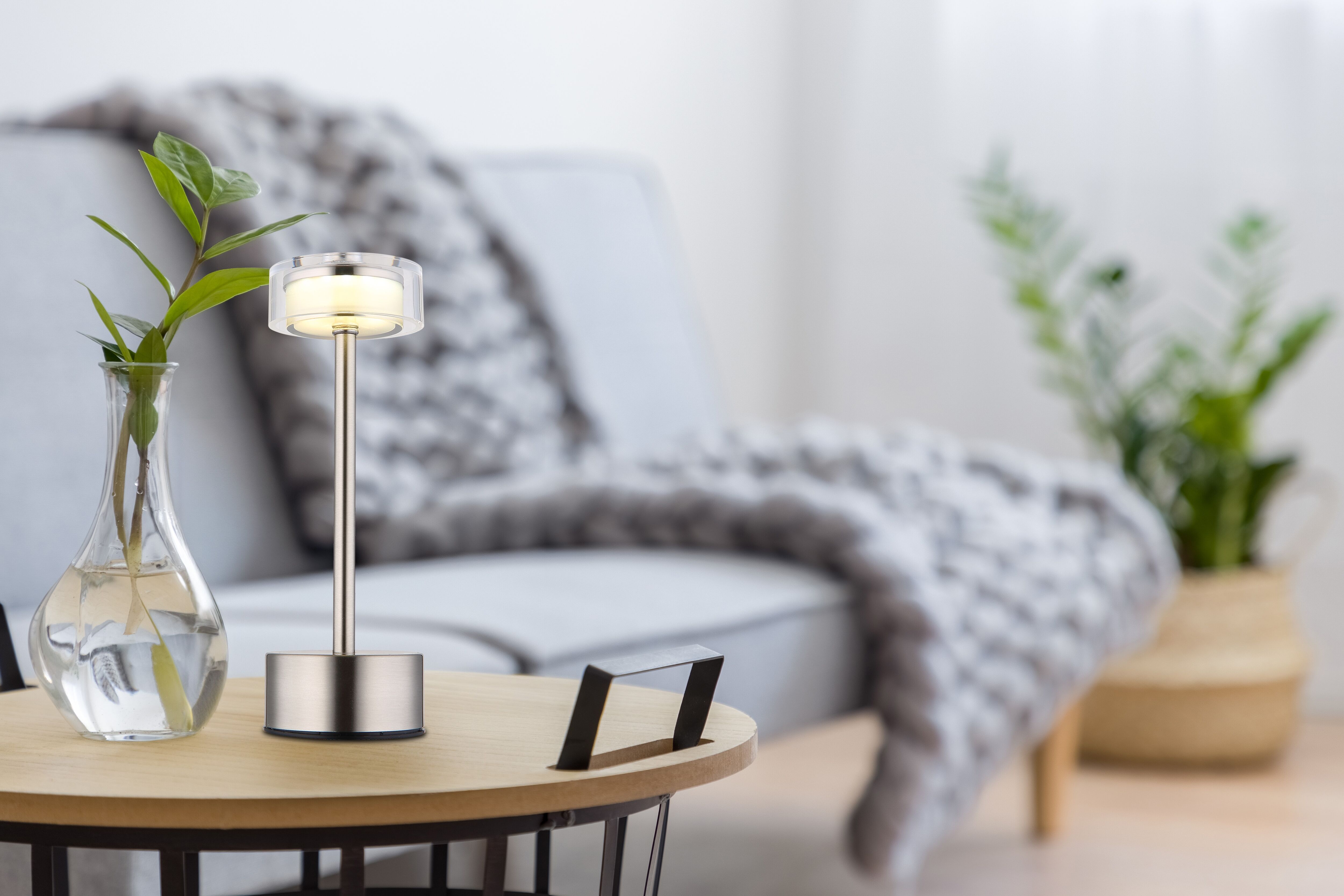 GLOBO LIGHTING LED Tischleuchte "SHIRA", silber (nickel matt), 1, 1 Stk., Leuchten, Akkutischleuchte, Touchdimmer, Lichttemperaturwechsel, LED Tischleuchte nickel matt 1, 1 Stk.