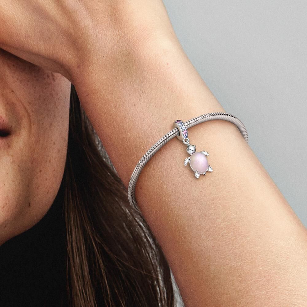 Pandora Damen Charm-Anhänger Schildkröte, Murano-Glas silber
