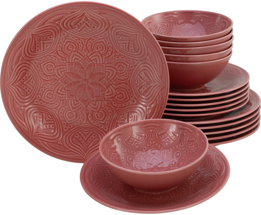 Creatable Orient Mandala Porcelain China Dinnerware Set 18 Piece - Service for 6 Red 18