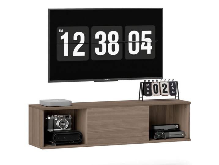 ComfortXL Lowboard De-15917 Wandhängend mit Klapptür Braun, 120x29.5x30 cm, Wohnzimmer, TV Möbel, Lowboards, Lowboards stehend