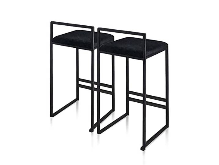 Knjlwa 2er-Pack Barhocker mit Rückenlehne und gepolsterter Fußstütze, robust, schwarz, Tragkraft: 200 kg