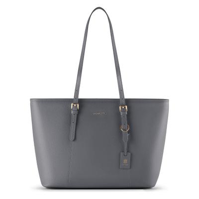 Shopper LAZAROTTI "Bologna Leather XL Shopper Tasche Leder 35 cm", Damen, Gr. B/H/T: 13,5cm x 28cm, grau, Leder, Taschen Shopper