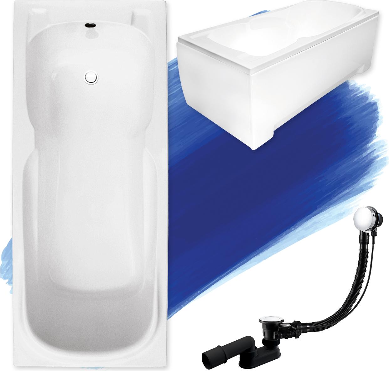 BADLAND Badewanne Rechteck Majka 160x70 mit Acrylschürze, Füßen und Ablaufgarnitur GRATIS